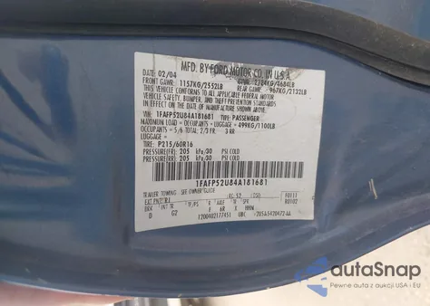 2004 Ford Taurus Lx from USA, damaged, VIN 1FAFP52U84A181681